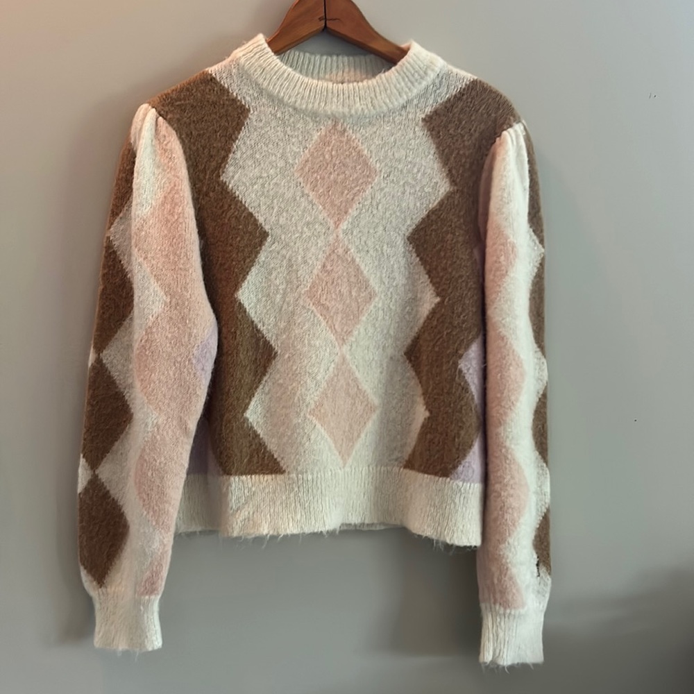 J. Crew. Argyle alpaca and wool sweater! Size Medium.